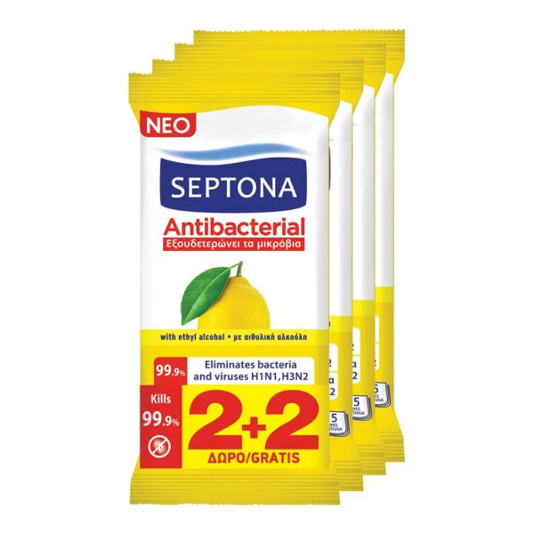 SEPTONA ΥΓΡΑ ΑΝΤΙΒΑΚΤΗΡΙΔΙΑΚΑ ΜΑΝΤΗΛΑΚΙΑ 15τεμ. ΛΕΜΟΝΙ (2+2 ΔΩΡΟ)