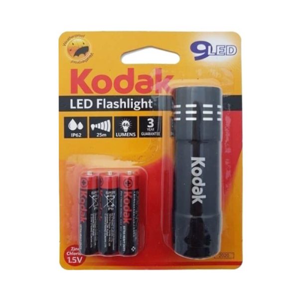 KODAK ΦΑΚΟΣ 9 LED FLASHLIGHT + 3 Χ ΑΑΑ ΜΑΥΡΟΣ /2444