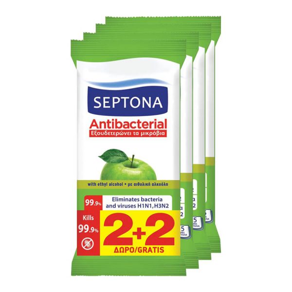 SEPTONA ΥΓΡΑ ΑΝΤΙΒΑΚΤΗΡΙΔΙΑΚΑ ΜΑΝΤΗΛΑΚΙΑ 15τεμ. ΠΡΑΣΙΝΟ ΜΗΛΟ (2+2 ΔΩΡΟ)