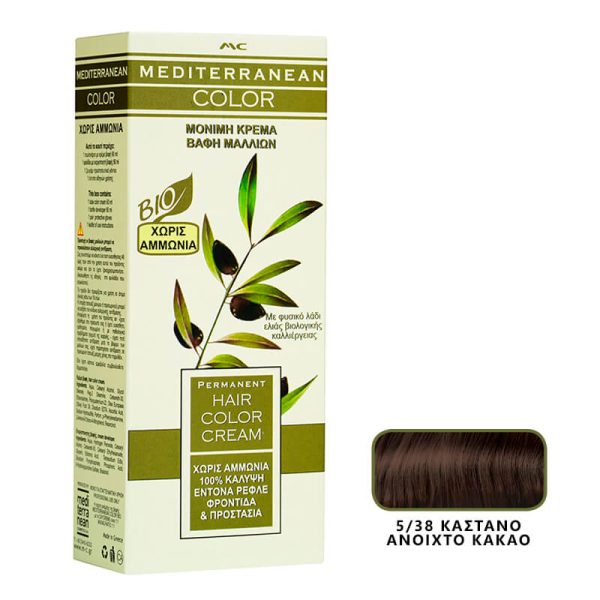 MEDITERRANEAN COLOR BIO ΒΑΦΗ ΜΑΛΛΙΩΝ ΧΩΡΙΣ ΑΜΜΩΝΙΑ 5/38 ΚΑΣΤΑΝΟ ΑΝΟΙΧΤΟ ΚΑΚΑΟ