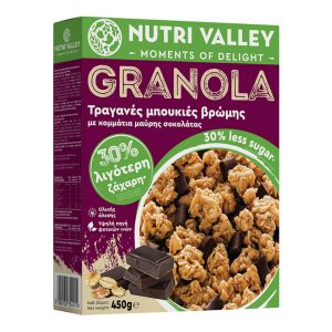 NUTRI VALLEY GRANOLA ΜΠΟΥΚΙΕΣ ΒΡΩΜΗΣ 450g ΜΑΥΡΗ ΣΟΚΟΛΑΤΑ
