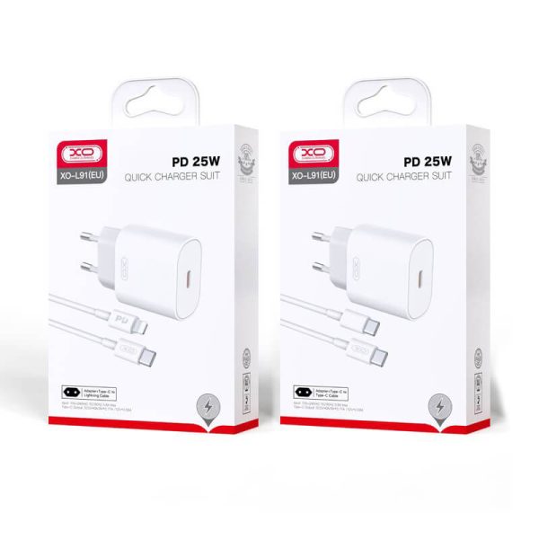 ΦΟΡΤΙΣΤΗΣ Type C ΜΕ ΚΑΛΩΔΙΟ Type C XO-L91 EU 25W Fast Charger White - Image 2