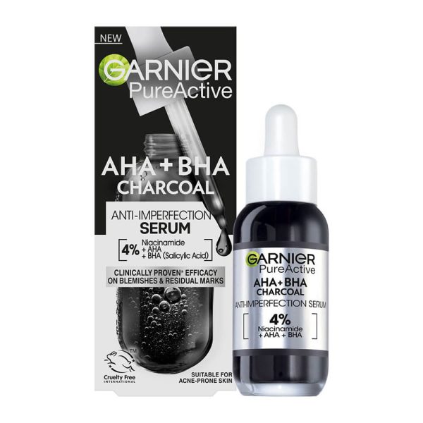 Garnier PureActive AHA+BHA Charcoal Ορός Κατά των Ατελειών & της Ακμής, 30ml