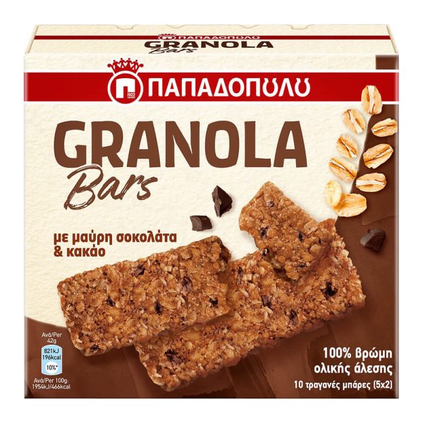 ΠΑΠΑΔΟΠΟΥΛΟΥ GRANOLA BARS ΜΕ ΜΑΥΡΗ ΣΟΚΟΛΑΤΑ & ΚΑΚΑΟ 5x42g 210g