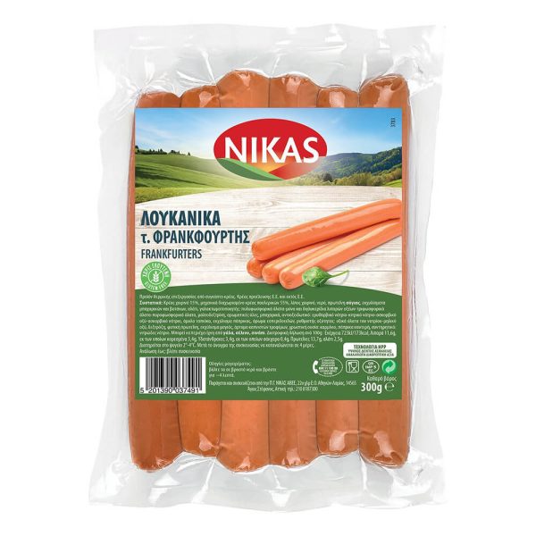 NIKAS ΛΟΥΚΑΝΙΚΑ ΦΡΑΝΚΦΟΥΡΤΗΣ ΧΩΡΙΣ ΓΛΟΥΤΕΝΗ 300g (Α)