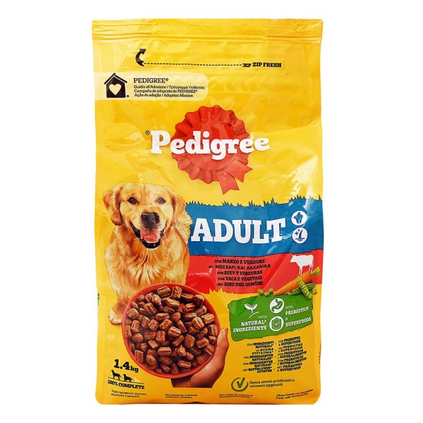 PEDIGREE ADULT ΞΗΡΗ ΤΡΟΦΗ ΣΚΥΛΟΥ 1.4kg ΜΟΣΧΑΡΙ & ΛΑΧΑΝΙΚΑ