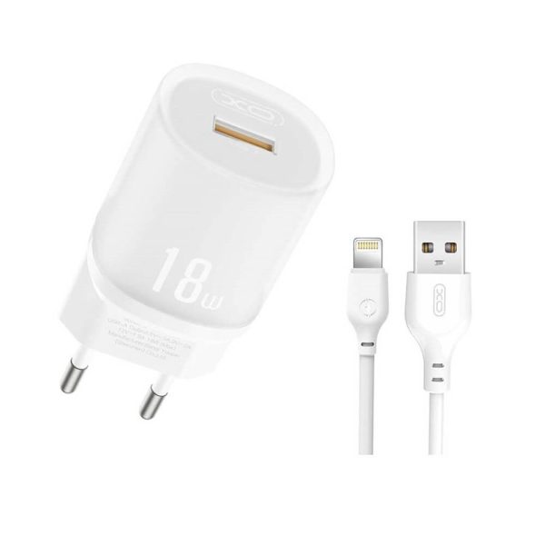 ΦΟΡΤΙΣΤΗΣ ΜΕ ΚΑΛΩΔΙΟ LIGHTING 18W EU ΓΡΗΓΟΡΗΣ ΦΟΡΤΙΣΗΣ QC3.0 White XO-L157