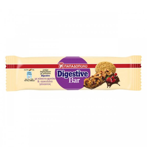 ΠΑΠΑΔΟΠΟΥΛΟΥ DIGESTIVE BAR 28g ΜΕ ΚΟΚΚΙΝΑ ΦΡΟΥΤΑ & ΣΟΚΟΛΑΤΑ ΓΑΛΑΚΤΟΣ