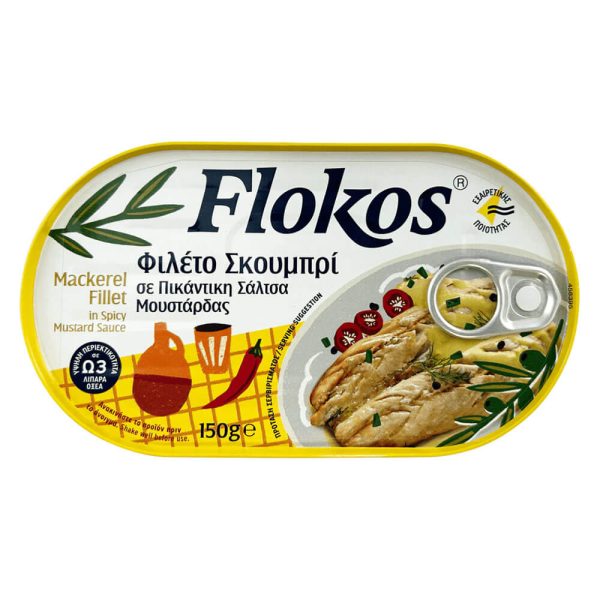 FLOKOS ΦΙΛΕΤΟ ΣΚΟΥΜΠΡΙ 150g ΣΕ ΠΙΚΑΝΤΙΚΗ ΣΑΛΤΣΑ ΜΟΥΣΤΑΡΔΑΣ