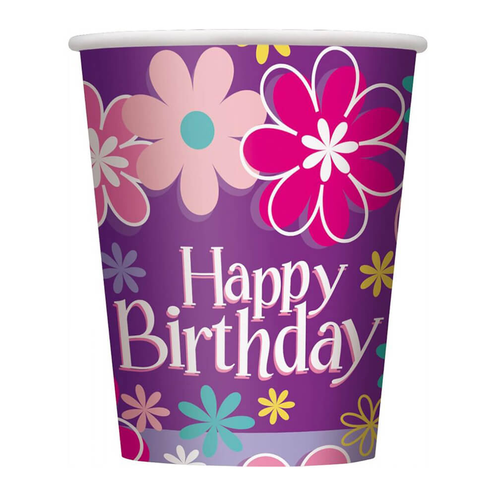 PARTY SET ΠΟΤΗΡΙΑ FLOWERS HAPPY BIRTHDAY 270ml 8τεμ. /82212