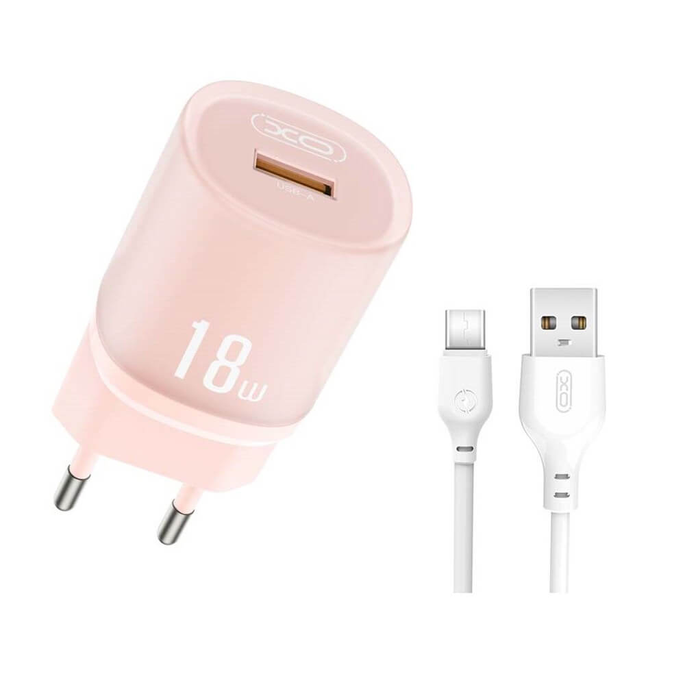 ΦΟΡΤΙΣΤΗΣ ΜΕ ΚΑΛΩΔΙΟ TYPE C 18W EU ΓΡΗΓΟΡΗΣ ΦΟΡΤΙΣΗΣ QC3.0 Pink XO-L157