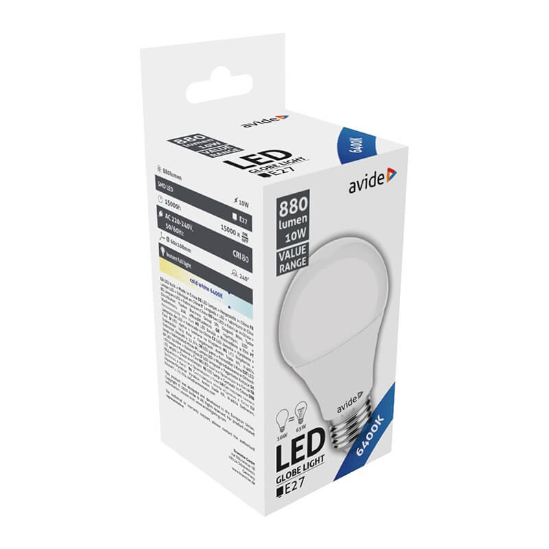 AVIDE ΛΑΜΠΑ LED E27 10W=65W CW ΨΥΧΡΟ