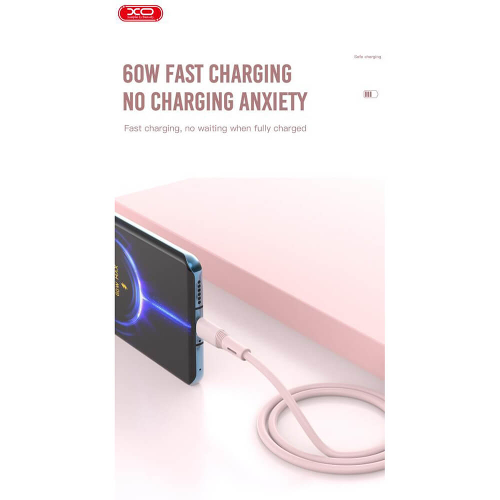 ΚΑΛΩΔΙΟ ΦΟΡΤΙΣΗΣ TYPE C to TYPE C 1m 60W ΡΟΖ XO-NBQ226B - Image 2