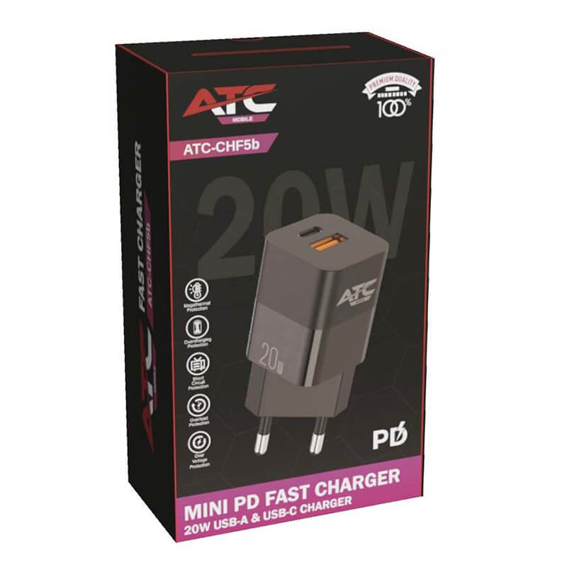 ΦΟΡΤΙΣΤΗΣ 20W EU FAST CHARGER PD TYPE C USB ΜΑΥΡΟ ATC-CHF5b - Image 2