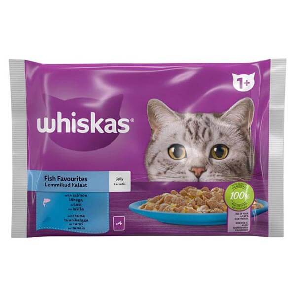 WHISKAS ΤΡΟΦΗ ΓΑΤΑΣ ΣΕ ΖΕΛΕ ΣΕΤ 4x85g ΤΟΝΟ-ΣΟΛΟΜΟ
