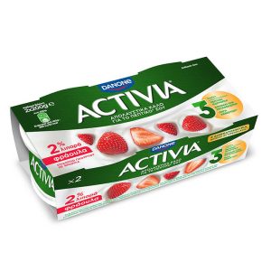 DANONE ACTIVIA Επιδόρπιο γιαουρτιού με κομμάτια φράουλας 2x200g
