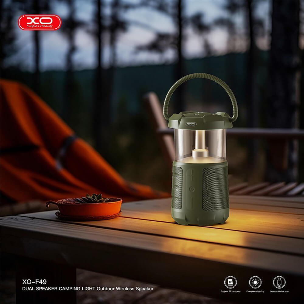ΗΧΕΙΟ Outdoor Bluetooth Speaker Camping Light Με Διπλά Ηχεία XO-F49 Green - Image 3