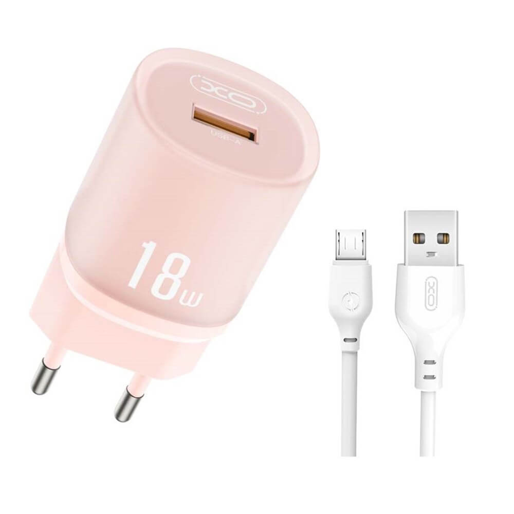 ΦΟΡΤΙΣΤΗΣ ΜΕ ΚΑΛΩΔΙΟ micro 18W EU ΓΡΗΓΟΡΗΣ ΦΟΡΤΙΣΗΣ QC3.0 Pink XO-L157