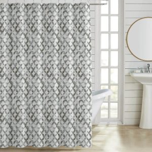 ΚΟΥΡΤΙΝΑ ΜΠΑΝΙΟΥ ΠΟΛΥΕΣΤΕΡΙΚΗ 180Χ200εκ. 90gsm ΜΕ 12 ΚΡΙΚΟΥΣ ΓΚΡΙ ΓΕΩΜΕΤΡΙΚΟ ΜΟΤΙΒΟ 846290