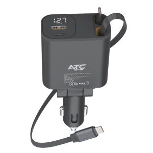 ΦΟΡΤΙΣΤΗΣ ΑΥΤΟΚΙΝΗΤΟΥ USB-A & Type-C 45W με Επεκτεινόμενο Καλώδιο Lightning & Type-C ATC-CA16