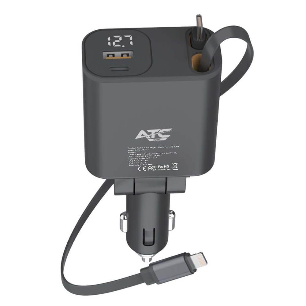 ΦΟΡΤΙΣΤΗΣ ΑΥΤΟΚΙΝΗΤΟΥ USB-A & Type-C 45W με Επεκτεινόμενο Καλώδιο Lightning & Type-C ATC-CA16