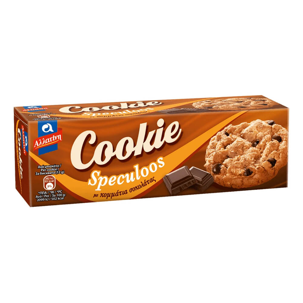 ΑΛΛΑΤΙΝΗ COOKIE ΜΠΙΣΚΟΤΑ SPECULOOS ΜΕ ΚΟΜΜΑΤΙΑ ΣΟΚΟΛΑΤΑΣ 175g
