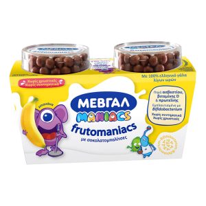 ΜΕΒΓΑΛ FRUTOMANIACS ΕΠΙΔΟΡΠΙΟ ΓΙΑΟΥΡΤΙΟΥ ΜΠΑΝΑΝΑ ΜΕ ΣΟΚΟΛΑΤΟΜΠΑΛΙΤΣΕΣ ΙΟΝ 2x140g