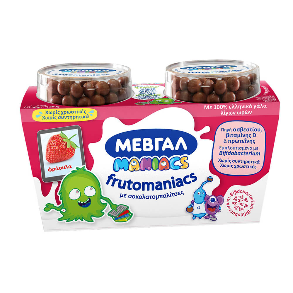 ΜΕΒΓΑΛ FRUTOMANIACS ΕΠΙΔΟΡΠΙΟ ΓΙΑΟΥΡΤΙΟΥ ΦΡΑΟΥΛΑ ΜΕ ΣΟΚΟΛΑΤΟΜΠΑΛΙΤΣΕΣ ΙΟΝ 2x140g