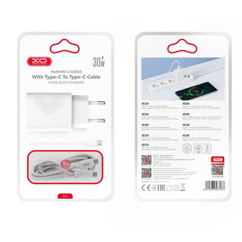 ΦΟΡΤΙΣΤΗΣ USB-C ΜΕ ΚΑΛΩΔΙΟ Type-C 30W ΓΡΗΓΟΡΗΣ ΦΟΡΤΙΣΗΣ QC ΛΕΥΚΟΣ XO L162 - Image 2